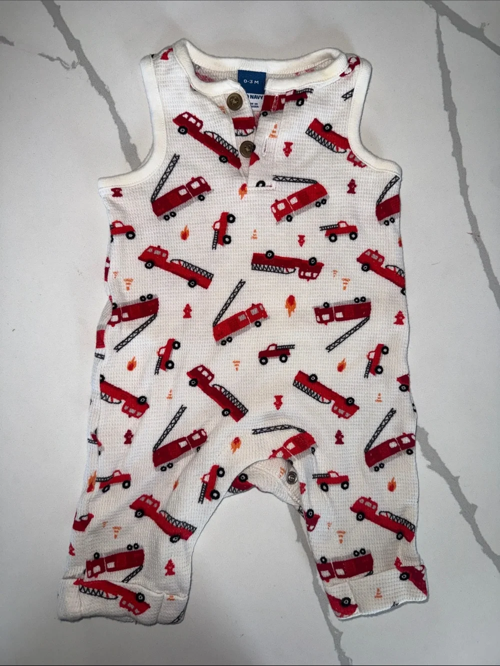 Old Navy White Sleeveless Firetruck Print One-Piece